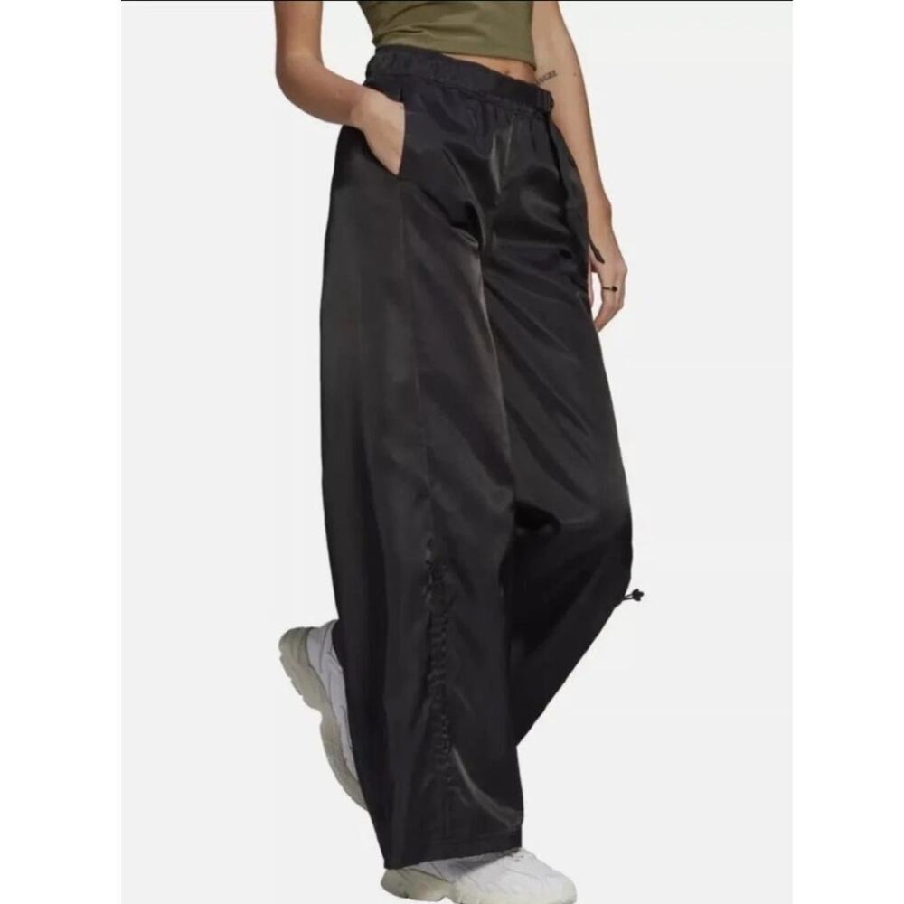 adidas Originals Wide Leg Baggy Satin Cargo Utility Pants in black size small